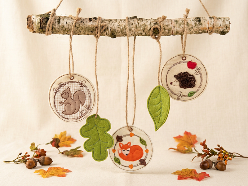 Preview: Waldtiere herbstliche Anhänger - ITH-Stickdatei